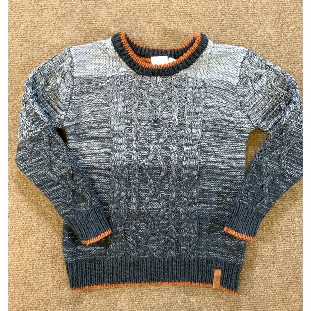 Deux Par Deux Cable Knit Sweater Kids 4 Long Sleeve Crew Neck Pullover